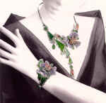 Suit "Vesniany". Nickel, amethyst brush, jade, rhodonite, rubies.