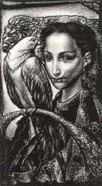 The Virgin and The Bird. 1993. Gouache, needle. 28*15. Author's property. 